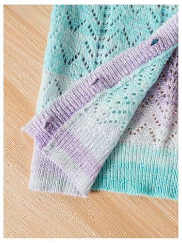 Girl's Ombre Crochet Cardigan Sweaters Cute Hollow Out Sweater Lightweight Cardigan Button Down Long Sleeve Knit Top4