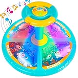 GODELAIF Sit and Spin, Christmas Birthday Gift Toddlers Sit and Spin Toy for 1-2 3 4 Years Old Girl Boy, 360° Ocean Interactive Sensory Spinning Toys for Ages 2-10 Kids LED & Sound with Free Stickers