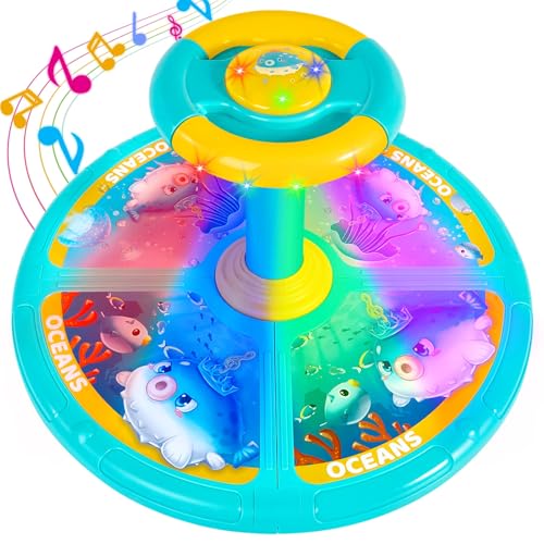 Image of GODELAIF Sit and Spin, Christmas Birthday Gift Toddlers Sit and Spin Toy for 1-2 3 4 Years Old Girl Boy, 360° Ocean Interactive Sensory Spinning Toys for Ages 2-10 Kids LED & Sound with Free Stickers