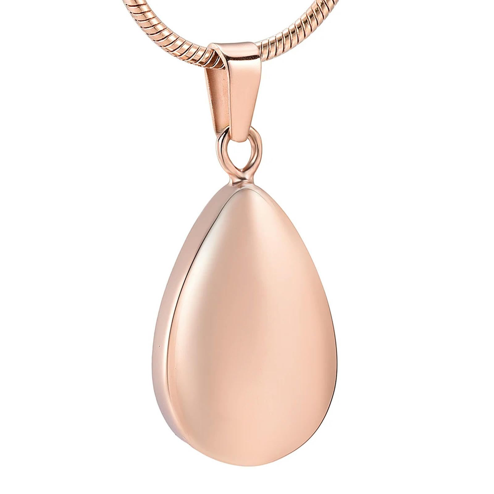 Pendentif urne funéraire en acier inoxydable goutte d'eau or rose gravé