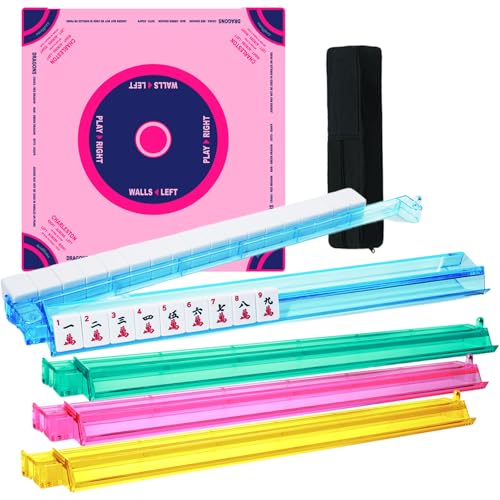 AzulHome 31.5'' x 31.5'' Pink American Mahjong Mat with 18'' Mahjong All-in-One Tile Rack & Pusher Set for Mahjong Games