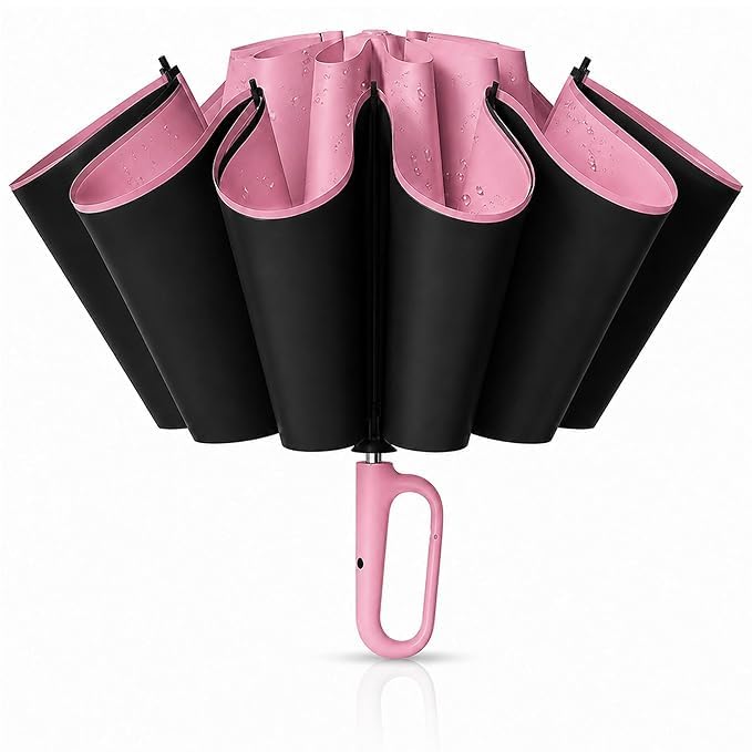 Image of UV Reversible Umbrella with Novelty Carabiner Handle, Travel-Friendly Umbrellas for Sun & Rain Protection, Windproof Compact, Automatic Open /Close, 8 Dual Ribs, Portable Umbrella for Men and Women