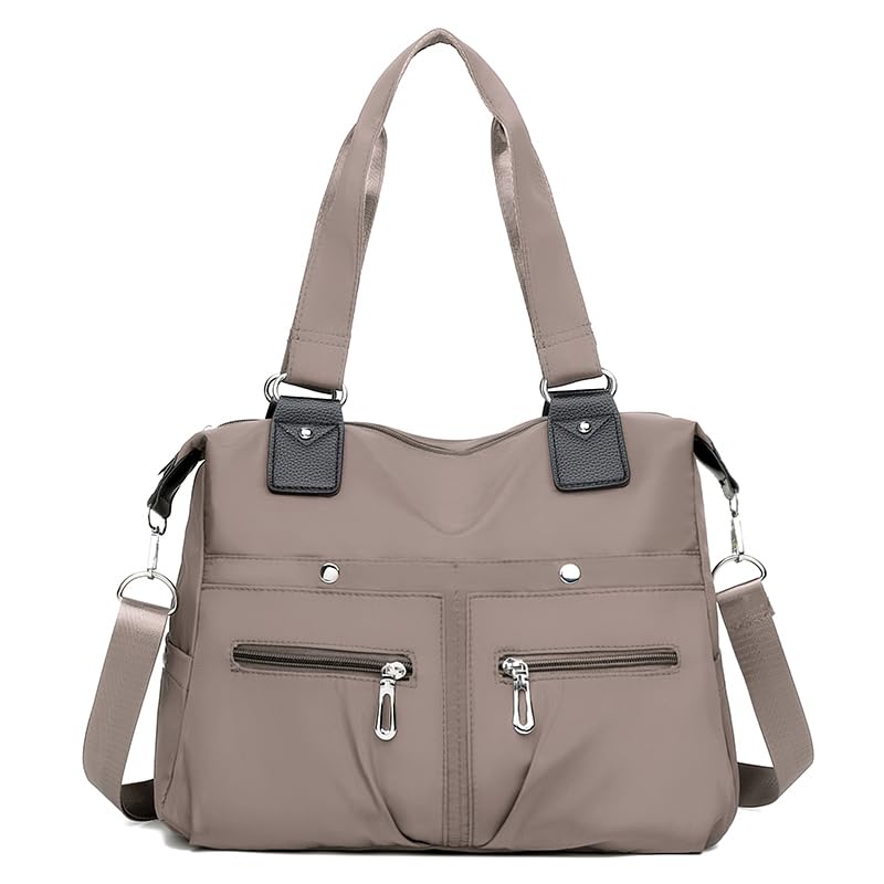 Image of Crossbody Bag for Women Multi-Pocket Nylon Tote Handbag Commuter Shoulder Bag (Khaki)