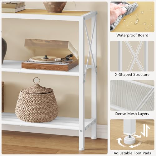 Image of Hoctieon Industrial Console Table, 3 Tier Entryway Tables, Hallway Desk, Narrow Sofa Tables with Shelves, Entrance Table for Entryway, Living Room, Foyer, Hallway, Office, Oak Beige