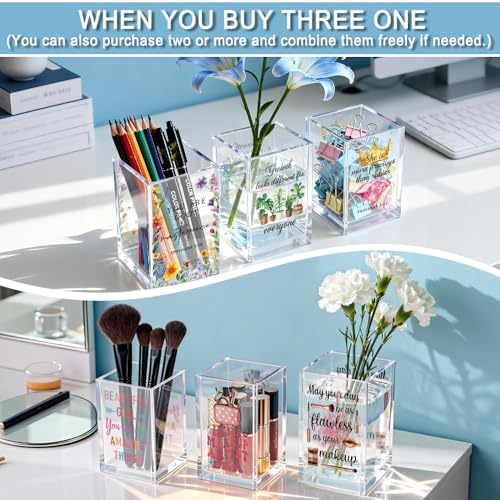 Image of She Works Willingly With Her Hand Acrylic Cosmetic Holder, Inspirational Makeup Brush Holder Gifts, Christian Bible Verses Gifts for Cosmetologist, Bathroom Vanity Storage for Makeup Brushes