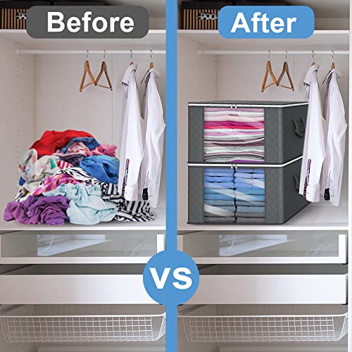 90L Clothes Storage Bag Organizer, 4Pack Large Foldable Comforter Clothing Blanket Storage Bags Containers With Clear Window Zippers Handles Sheet Closet Organizers And Storage Bins For Bedding(Black) #TOP4