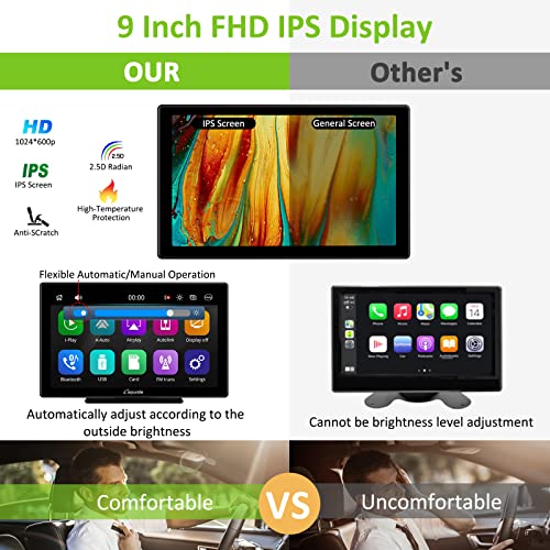 2023 Newest Carpuride 9 Inch Touchscreen Wireless Apple Carplay Android Auto Portable Car Radio Receiver Mp5 Player With Mirror Link/Gps/Siri/Google/Fm,Dashboard Mounted Car Stereo #TOP3