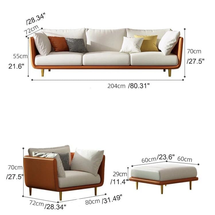 Image of Velvet Contemperory Sofa with Cushion Chaise Lounge Sectional Sofa Perfect for Living Room & Bedroom Guests Home & Office (Leather Tan+ Velvet Beige, 3+1+1)