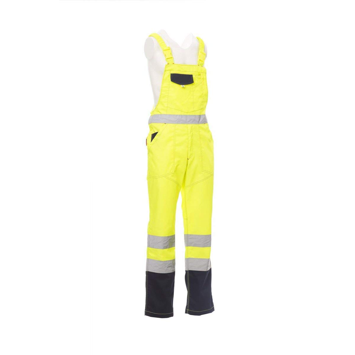 PAYPER Skill Tuta Pettorina da Lavoro Alta visibilità Unisex Uomo Donna Misto Cotone Poliestere Bretelle Elasticizzate Apertura Laterale Tasche al Petto Giallo Fluo/Blu Navy