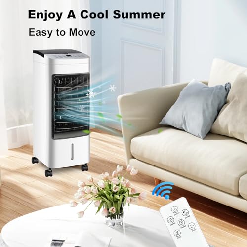 M MUNCASO 65W verdampingsluchtkoeler draagbare airco - 5L tank 2 ijspakket, 3D luchtstroom met 3 modi en snelheden, LED-touchscreen 12 uur timer, afstandsbediening airconditioner koelventilator voor - Afbeelding 5