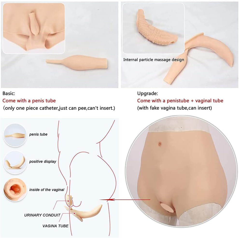 Silicone Panties Fake Vagina Underwear Pussy Boxer Briefs Buttock Butt Shaper Control Shorts for Cosplay(Size:Upgrade,Color:Color 3)