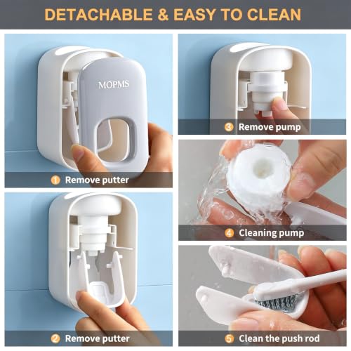Image of MOPMS Automatic Toothpaste Dispenser Wall Mounted for Kids and Adult 1Pcs | Automatic Toothpaste Squeezer Holder for Bathrooms