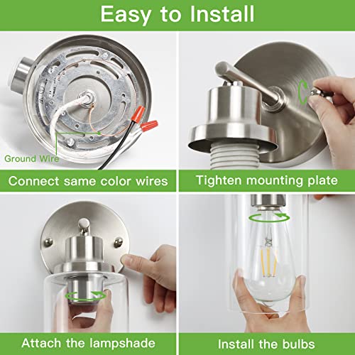 Kimjo Bathroom Wall Sconce, 1 Light Bathroom Vanity Light Brushed Nickel, Modern Wall Light Fixtures With Glass Shade, Industrial Wall Sconce Lighting For Bedroom Kitchen Hallway Farmhouse Wall Lamp #TOP5
