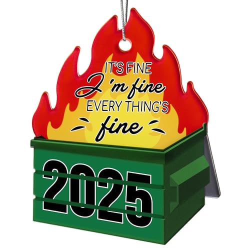 Funny Dumpster Fire Christmas Ornament 2025, Everything’s Fine Holiday Decoration, Emotional Support Dumpster Fire Gifts for Men and Women, Funny Christmas Ornament 2025