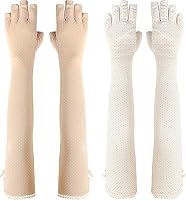 ecomgrads Women's Long Anti-UV Breathable Arm Sunblock Driving Gloves,Open Fingertip Design, UV Protection for Arms and Hands, Prevents Overheating and Sweating - 2 Pairs