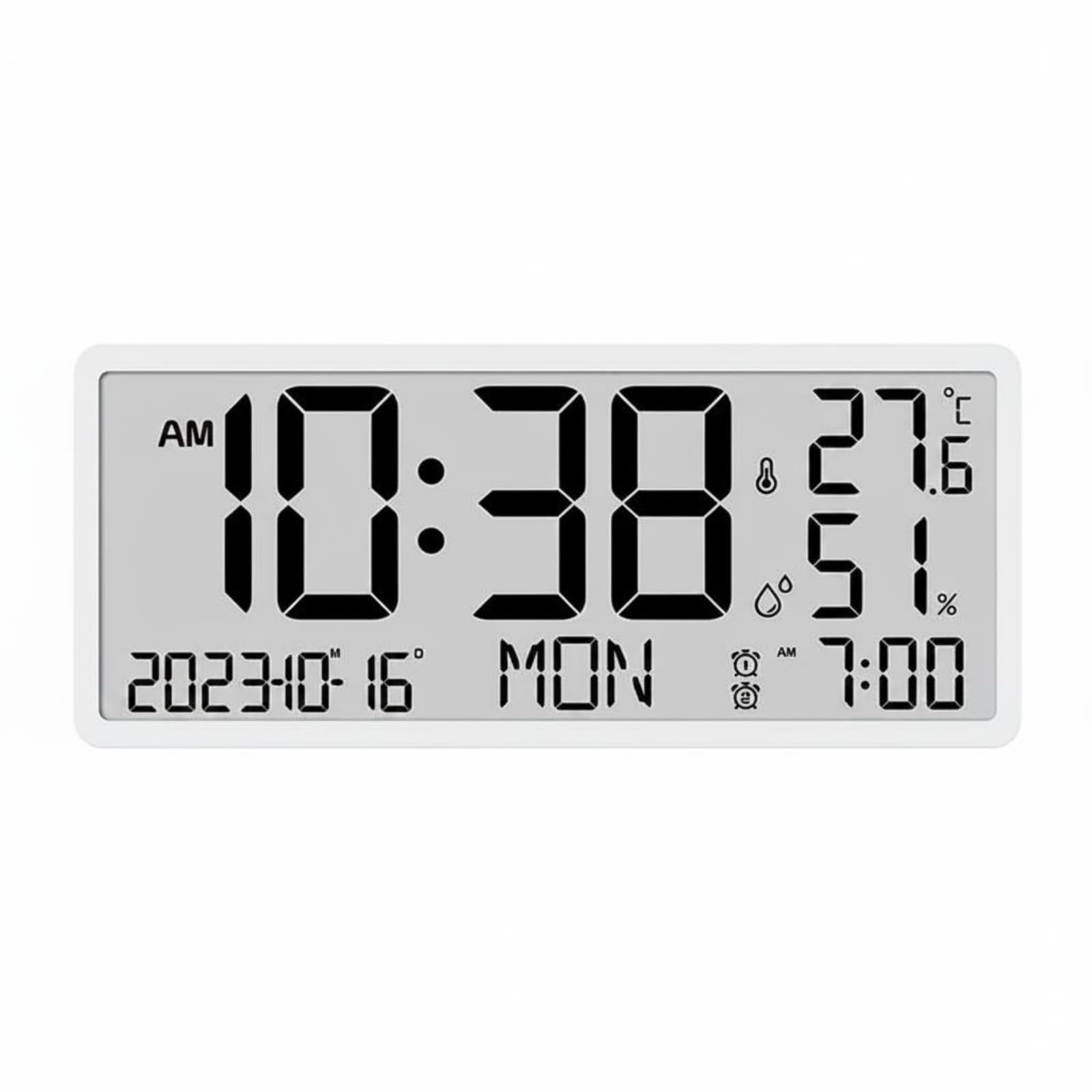 Wanduhren Digitale Wanduhr Digitaler Wecker Kalender Datum Wochentag Innenklima Temperatur Luftfeuchte Glas Zeitmanagement für Familienraum Arbeitszimmer Atelier, Schwarz