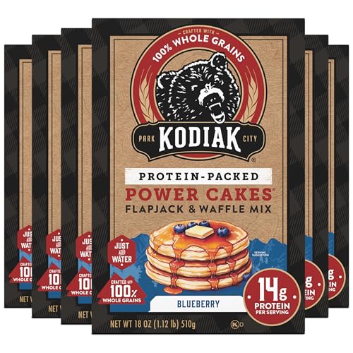 Kodiak Cakes Power Cakes, Pancake & Waffle Mix, Blueberry, High Protein,100% Whole Grains (Pack of 6)