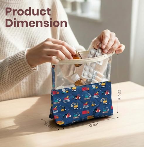 Image of Medicine Kit | Multipurpose All-in-One Compact, Foldable, Durable, Lightweight, Waterproof, Bag | Travel Friendly Pouch | Ideal for Stationary, Diaper, Medicines (Transport Print)