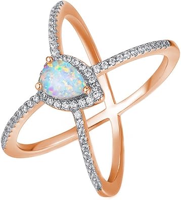 Exquisite Teardrop Moonstone Double Band Wedding Ring Jewelry Rose gold Size 5-10