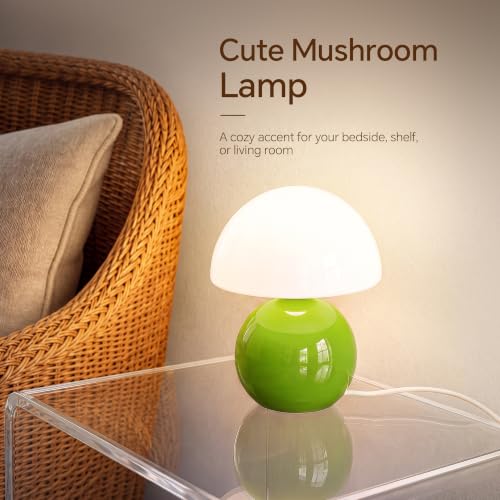 Image of Dawnwake Mushroom Lamp Table Lamp for Bedroom-Small Desk Table Lamps,Green | 8.7 inch Mid Century Modern Table Lamps for Living Room Bedroom Decor,Cute Ceramic Lamps for Mushroom Home Room Decor,Glass Shade