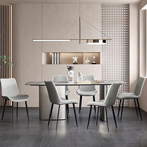 Seonyou Dining Chairs Set Of 6 Light Grey Faux Leather For Kitchen Dining Room, Comfortable Mid Century Modern Chair With Metal Leg, Upholstered Big Side Chair For Living Room, Farmhouse #TOP3