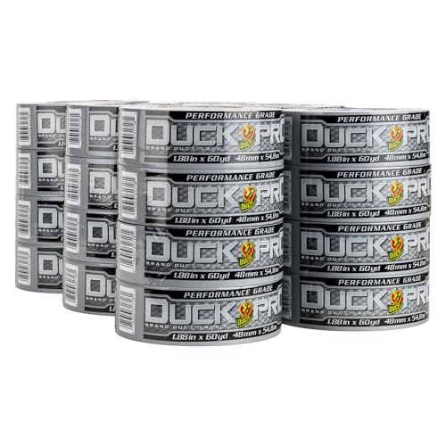 Image of Duck Pro Heavy Duty Duct Tape for Long Lasting Repairs, 2 inch Wide (1.88 in x 60 Yds) Performance Grade Tape with Waterproof Backing, Silver, 24 Rolls