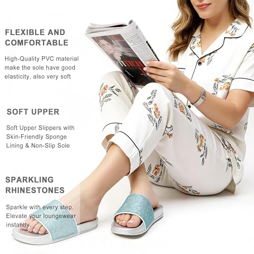 Image of Fur Story Womens Slides House Slippers Rhinestone Glitter Slides Cute bling Flat for Women Platform Sandals Cozy Bedroom Slippers Shower Shoes