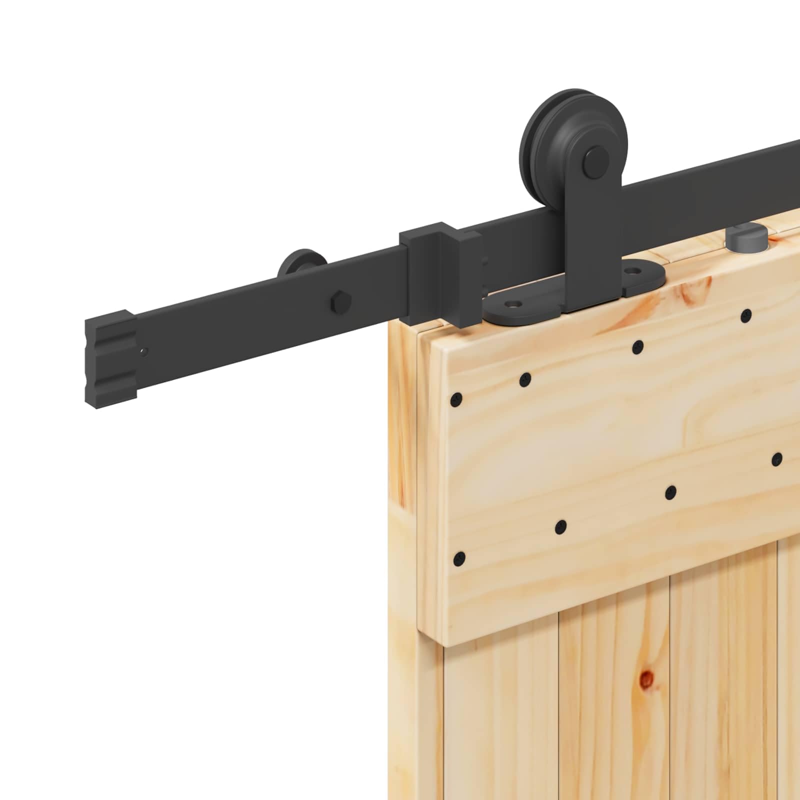 Puerta corredera Narvik natural y negra 213,5 x 210 cm | Madera de pino maciza, guía de acero, mecanismo superior, ahorra espacio, para interiores