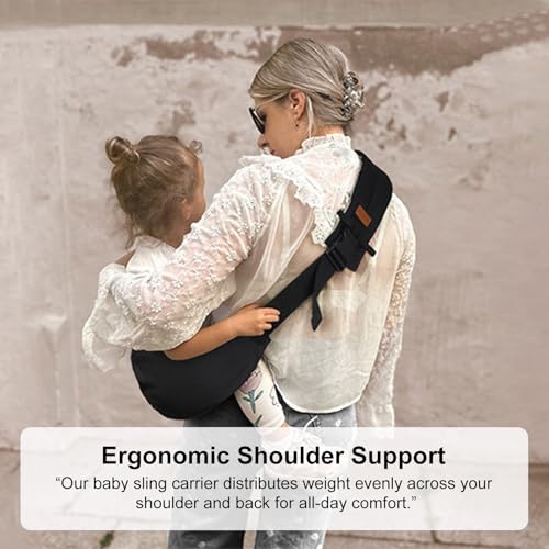 Image of Baby Sling Carrier for Toddlers 6-36 Months, Adjustable Toddler Carrier for 10-30 lbs, Lightweight Cotton Hip Seat Shoulder Carrier for Travel, Shopping & Daily Use (Beige)