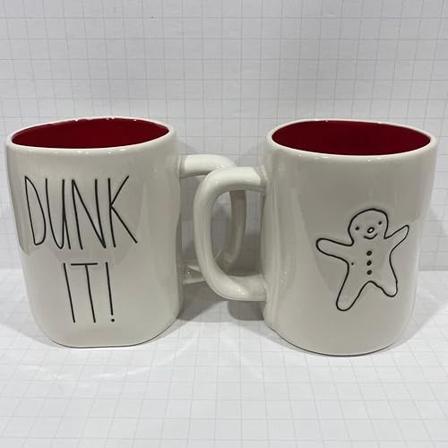 Rae Dunn DUNK IT Taza - Rojo interior - Doble cara - Cerámica - Navidad