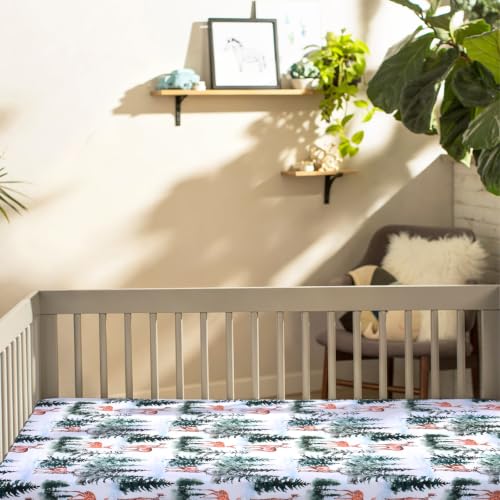 Image of JISEN Baby Fitted Crib Sheets for Boys Girls 52x28 Inch Woodland Animals