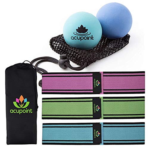 Acupoint Physical Massage Therapy Ball Set - Ideal for Yoga, Deep Tissue Massage, Trigger Point Therapy and Myofascial Release Physical Therapy Equipment + Set of 3 Booty Bands