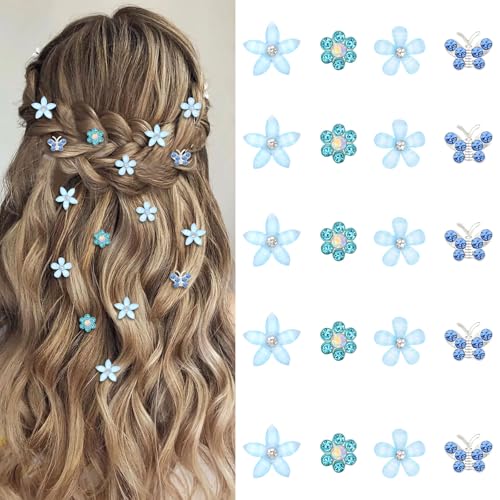 Pinzas para el pelo de flores con diamantes YISSION de 20 piezas azules