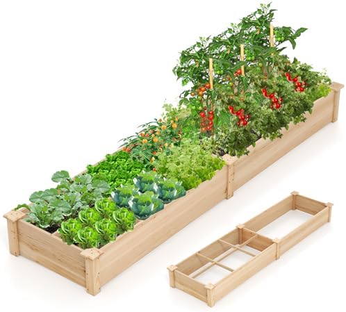 GOPLUS Carre Potager en Bois de Sapin 228 x 62 x 25 CM avec Fond ...