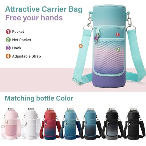 Insulated Water Bottle | Thickened Stainless Steel Vacuum Metal | Portable Sports Water Jug for Gym and Hiking with Straw, Carrier Bag, Handle Strap | BPA-Free 40 oz