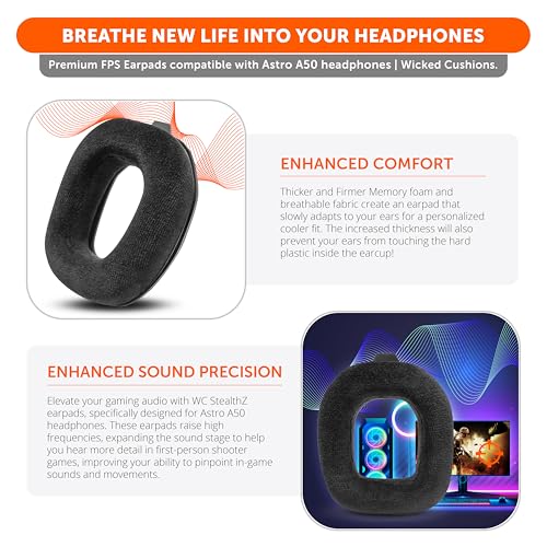 Image of WC StealthZ A50 - FPS Oriented Earpads for Astro A50 Gen 4, Gen 5 & A50X by GadgetryTech & Wicked Cushions | Enhanced Sound Precision & Comfort for First-Person Shooter Games | Black