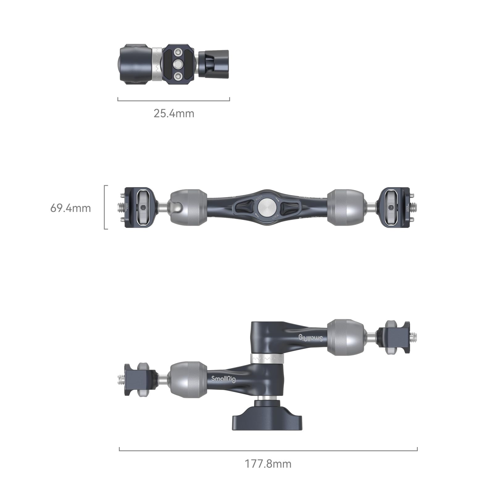 SMALLRIG Magic Arm Magiczne ramię 7" z rozetą, ramię przegubowe ze śrubami 1/4"-20 i kołkami zapobiegającymi skręcaniu, maksymalne obciążenie Ramię cierne 3,5kg, do aparatów, monitorów, lamp LED -4194