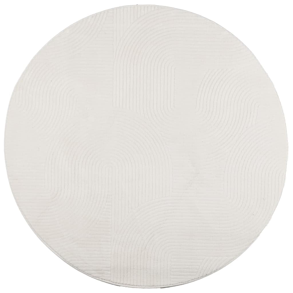 Tapis Rond 200 cm de Salon et Chambre, Tapis Scandinave Crème à Poils Courts Doux, Grand Tapis Géométrique Effet 3D en Polyester pour Décoration Intérieure Chaleureuse