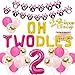 JOYMEMO 2nd Birthday Decorations Themed of Minnie Mouse for Girls, Oh Twodles Number 2 Foil Balloon, Happy Birthday Banner and Minnie Theme Cake Topper for Second Birthday Party Supplies