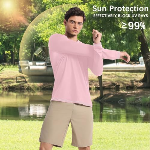Pink Men's Rash Guard Shirts Slim fit Loose UV Sun Protection Long Sleeve Shirts Summer4