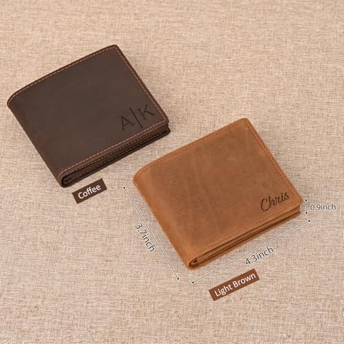 Onedor Leather Wallet for Men, Personalized Custom Mens Wallet, RFID Blocking, Bifold Wallet with ID Windows, Zipper Compartment, 6 Card Slots, 2 Bill Slots, Customized Gift for Him (Light Brown)4