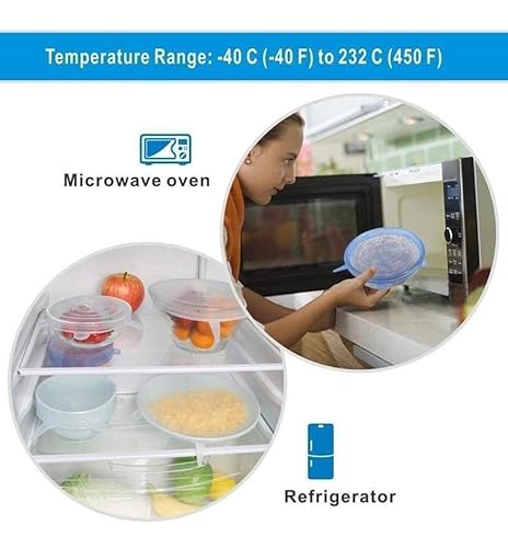 Kit com 6 Tampas Lotteli Elásticas de Silicone Reutilizáveis Para Tigela, Copo, Panela, Prato, Tampa