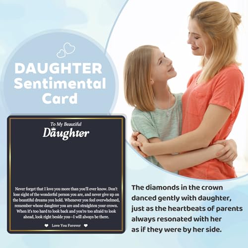 EPIRORA Daughter Gifts from Mom Dad, Silver Crown CZ Pendant Charm Necklace Gifts for Women Girls, Birthday Graduation Wedding Day Mothers Day Gift To My Daughter Necklace, Unique Presents Ideas2