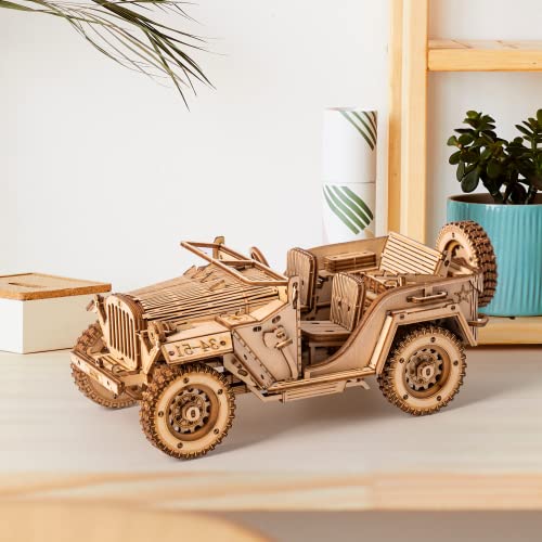 Product Image of the ROKR Model Car Kits Wooden 3D Puzzles Model Building Kits for Adults-Educational Brain Teaser Assembly Model for Adults to Build, Desk Decor/DIY Hobbies for Teens&Kids (Jeep Wrangler/7.5 * 4 * 3.5)