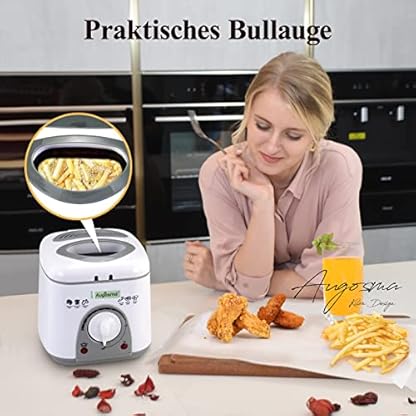 Augosma Mini Fritteuse Mit öl | 850-950W l Kapazität: 1 Liter l Sichtfenster l Frittierkorb aus Edelstahl l Einstellbare Temperatur l Wärmeisoliert l Rutschfeste Gummiauflage l Weiß – Bild 5