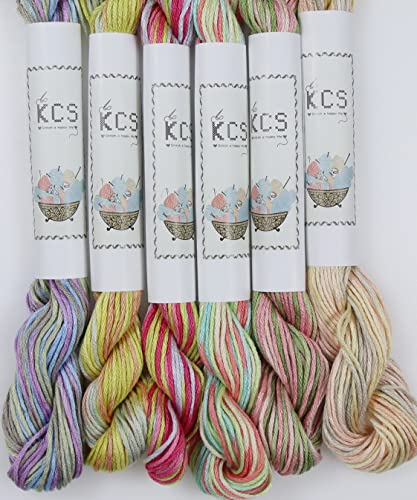 Image of KCS Big skeins of 25 Meters Size 25 Color Variegated Cross Stitch Stranded Threads,6 skeins,05