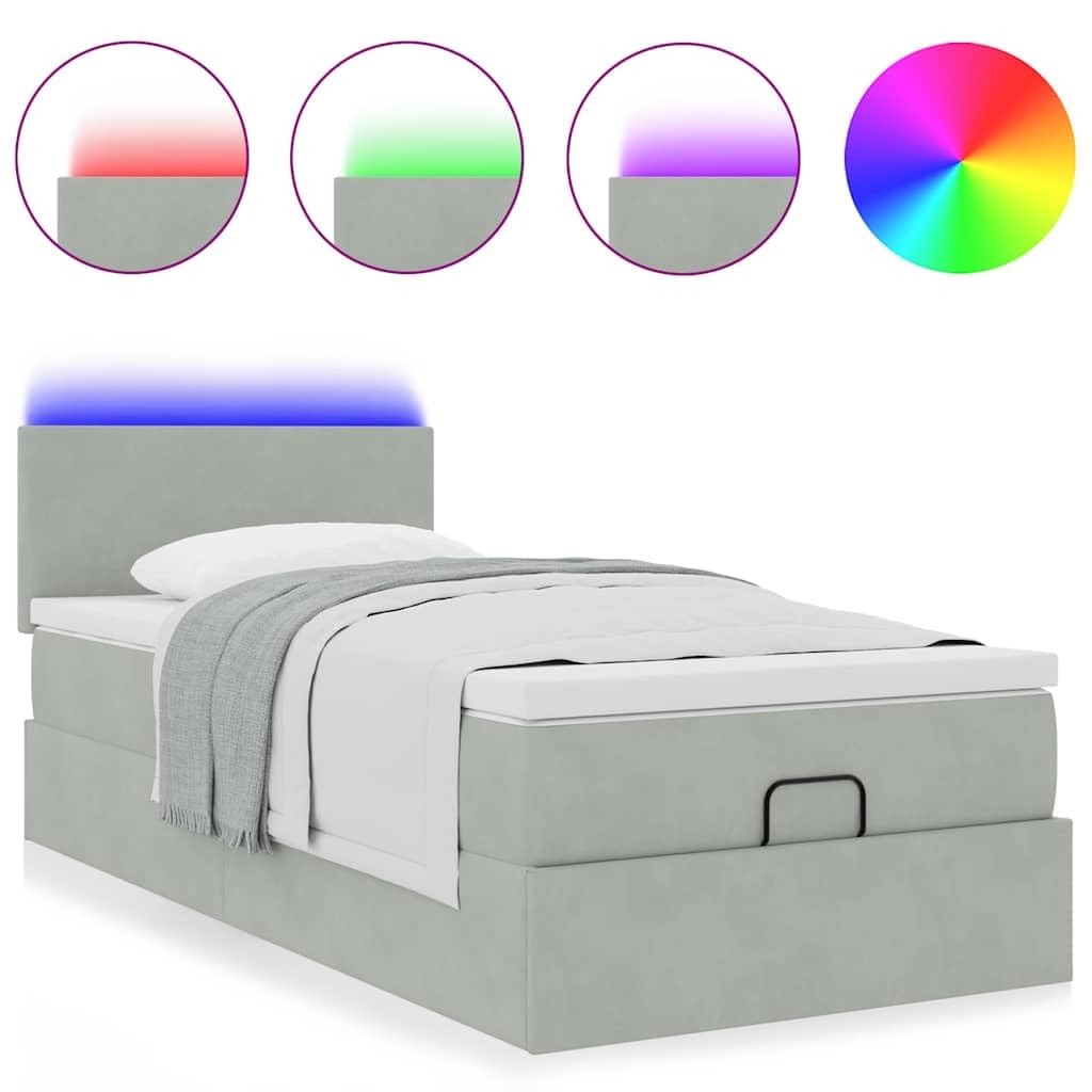 Cama otomana de 80 x 200 cm de terciopelo con colchón LED y espacio de almacenamiento, altura ajustable para jóvenes e invitados dormitorio