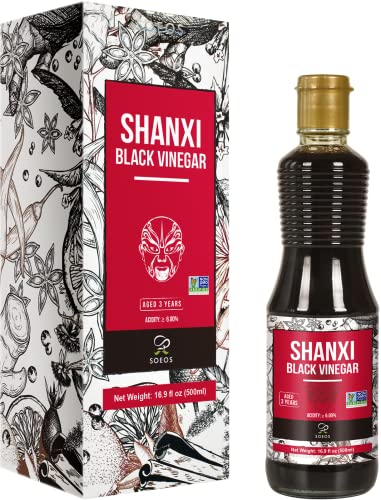 Soeos Shanxi Black Vinegar 16.9 Fl. Oz (500Ml), Traditional Black Vinegar, Naturally Fermented, Mature Aged Black Vinegar, Black Shanxi Vinegar, Dark Chinese Vinegar, Traditional Shanxi Vinegar. #TOP1