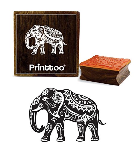 Printtoo Elephant Pattern Wooden Square Rubber Stamp Scrap-Booking Craft Stamps-3 x 3 Inches