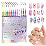 Luckwaii 12 Colours Nail Art Pens Set, Upgrade Nail Art Markers for Gel Nails, 3D Quick Dry Nail Polish Pens Graffiti Dotting Point Liner Pen for Painting, Nails Art Drawing Tool DIY Decoration